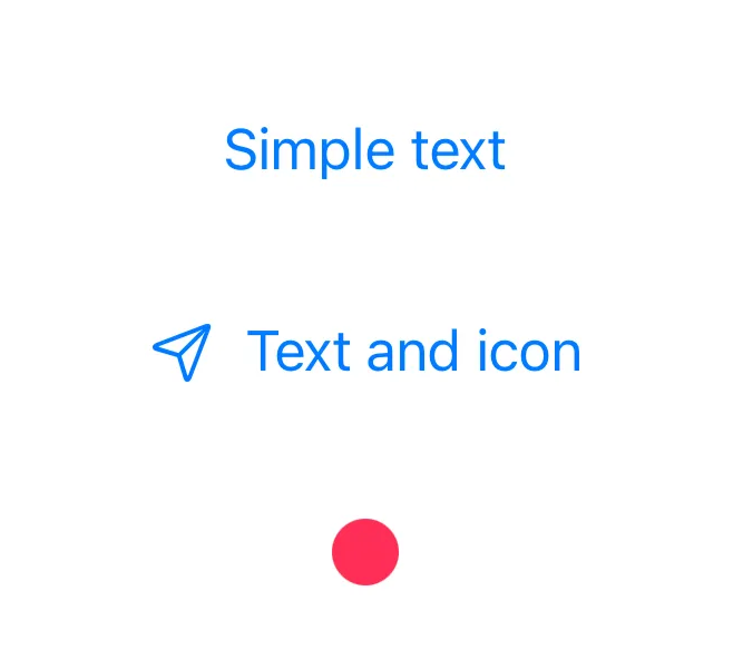 iOS view showing three SwiftUI Buttons with text, icon, and custom circle label examples.