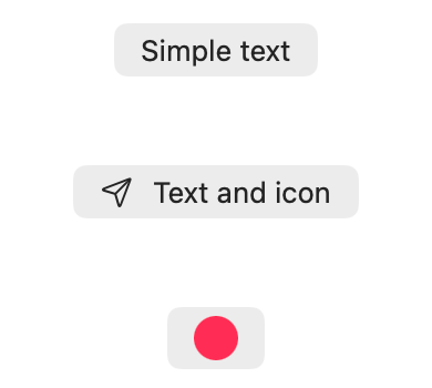 macOS SwiftUI app displaying text, icon, and custom view Buttons side by side.