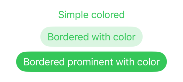 iOS SwiftUI Buttons using .tint modifier to apply green color styling.