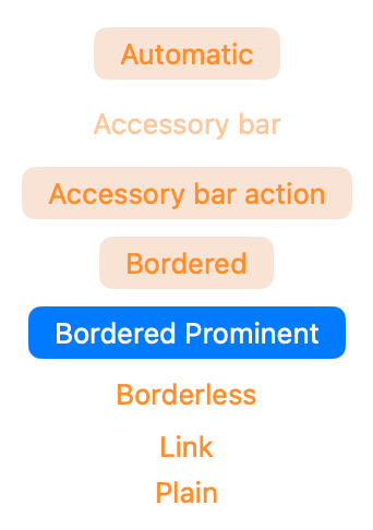 SwiftUI buttons on macOS with .foregroundStyle(.orange) modifier to change text color.