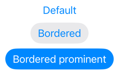 iOS SwiftUI Buttons demonstrating default, bordered, and borderedProminent styles.