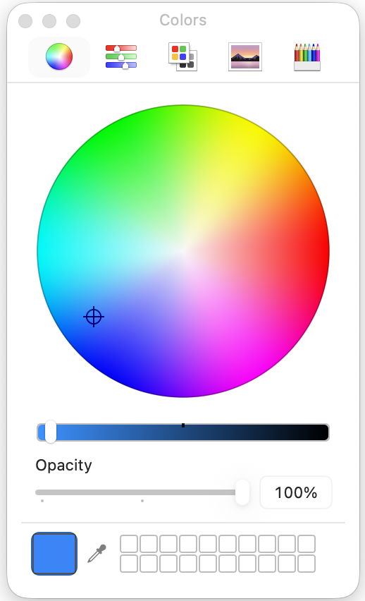 macOS ColorPicker in SwiftUI with opacity control visible, allowing adjustable transparency.