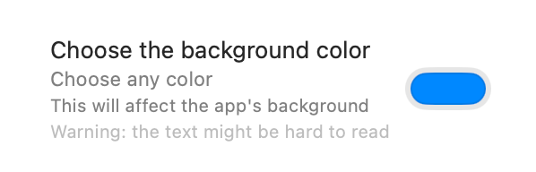 SwiftUI ColorPicker on macOS displaying hierarchical text levels: main title and three subtitle lines in smaller font.