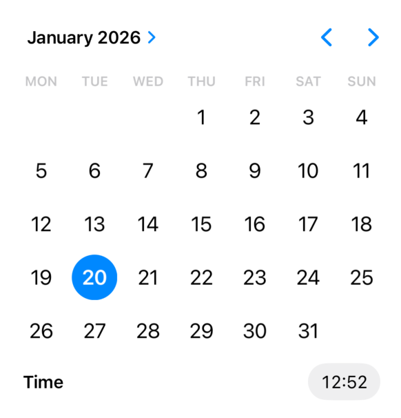 SwiftUI graphical DatePicker on iOS showing a visible calendar with selectable dates.