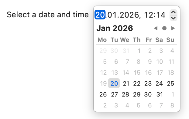 SwiftUI DatePicker on macOS with limited date range and grayed-out unavailable dates.