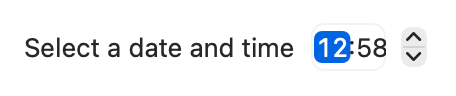 SwiftUI DatePicker on macOS showing only time components in editable field style.